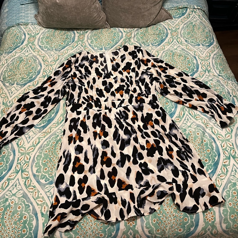 White Leopard Ruffle Dress, XL